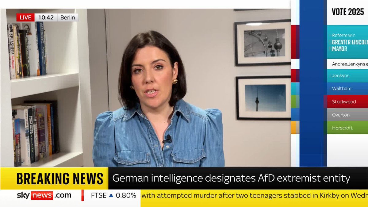 German far-right political party AfD has been designated as an extremist entity by Germany's domestic intelligence agency. Sky's Siobhán Robbins Sky reports with more on this story ⬇️ 🔗 📺 Sky 501, Virgin 602, Freeview 233 and YouTube