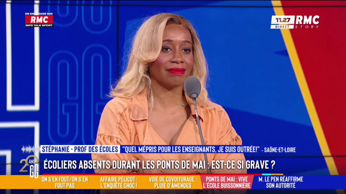 🧑‍🏫 Écoliers absents pour les ponts de mai. Est-ce si grave ? 🗣️ Joëlle Dago-Serry : "Les profs sont absents sans aucune raison." 📞 Stéphanie, prof : "Quel mépris pour les enseignants, je suis outrée. Faut pas croire, j'ai pris 2 jours pour une grippe et j'ai bossé malade." #GGRMC
