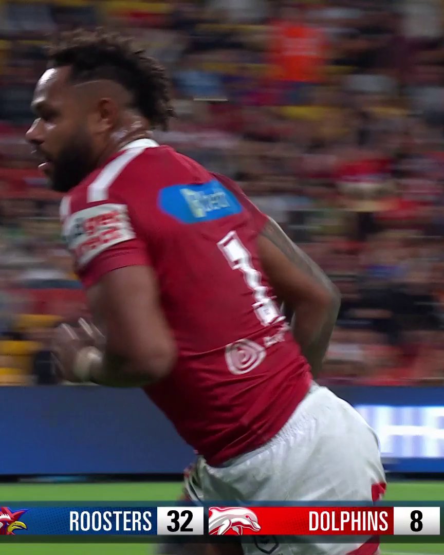 Tabuai-Fidow back on the inside! 🔥 #NRLRoostersDolphins