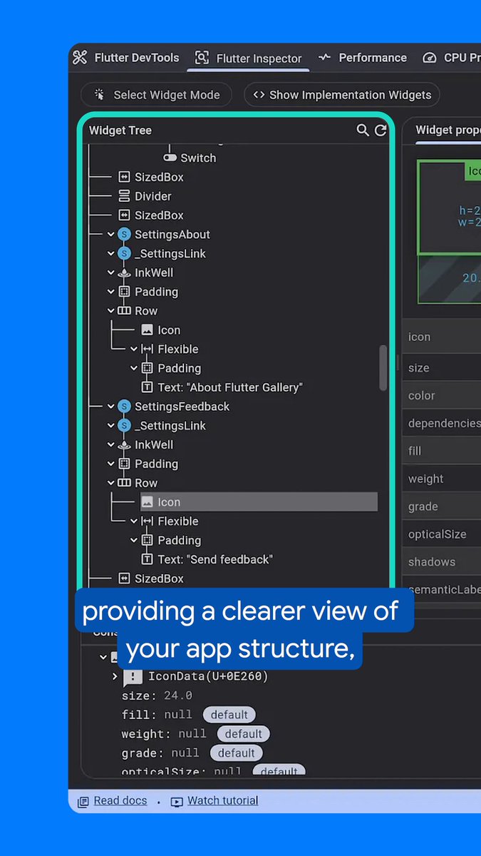 UI debugging just got a serious upgrade. ⬆️ The new DevTools Inspector is now enabled by default in Flutter 3.29. It comes with a condensed widget tree, automatic updates with hot-reload, and a more performant log viewing experience with richer metadata.