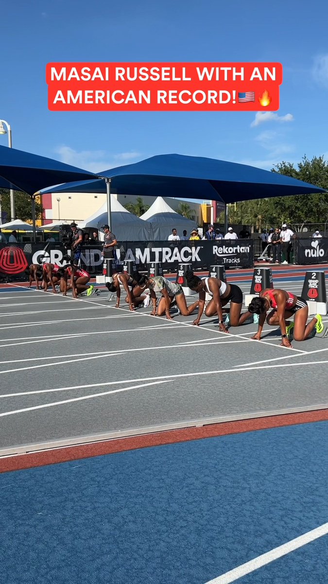 Masai Russell just dropped a 12.17 (+2.0) and the American record with it. Clean. Fast. Unmatched.