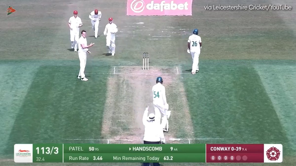 Harry Conway got Peter Handscomb LBW in the County Championship and loved it... REALLY loved it 😅 (via Foxes TV/YouTube)