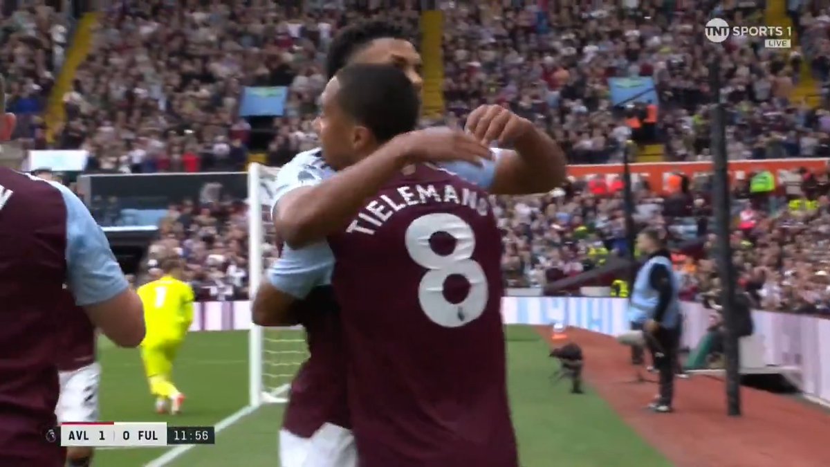 Aston Villa lead early! Youri Tielemans scores with a powerful header in the 12th minute, following a quality corner from John McGinn 💥 📺 TNT Sports &amp; discovery+ UK