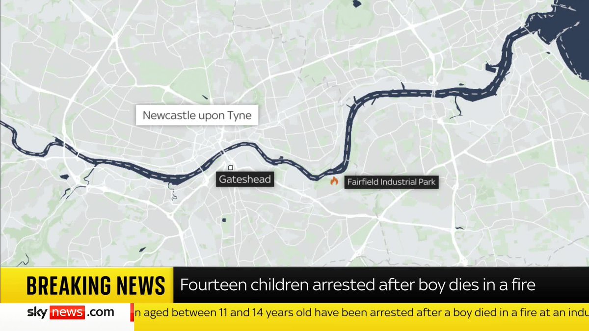 BREAKING: Fourteen children aged between 11 and 14 years old have been arrested after a boy died in a fire at an industrial site in Gateshead. @SkyGillian has the latest. Read more ➡️ 📺 Sky 501, Virgin 602, Freeview 233 and YouTube