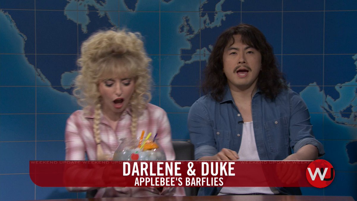 Darlene and Duke, two Applebee’s barflies, complain about the closings of chain restaurants