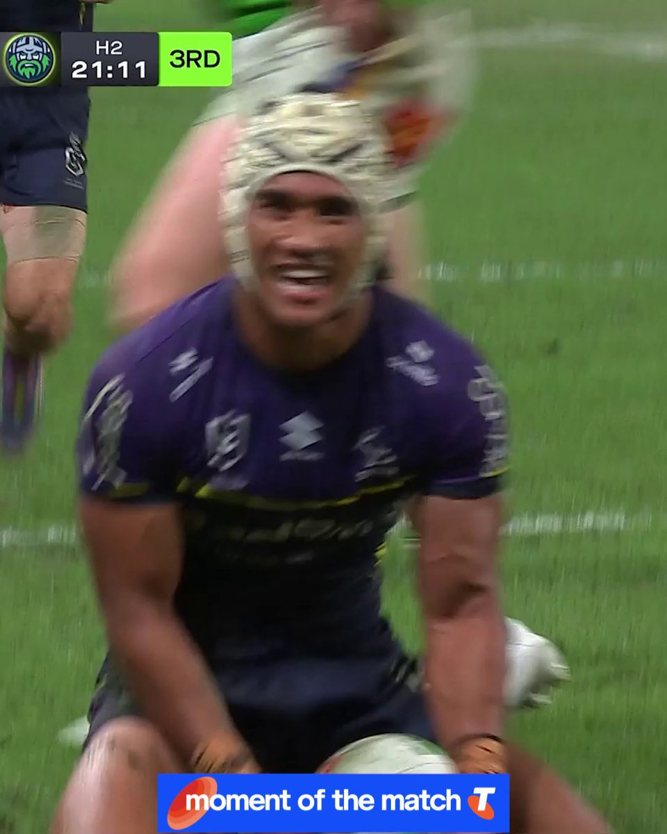 What a ball from Meaney! ⚡ #NRLStormRaiders Telstra Moment of the Match