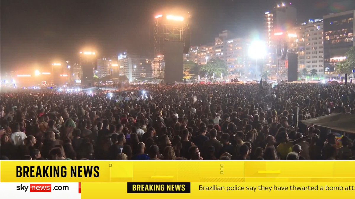 BREAKING: Brazilian police have said they prevented a bomb attack that was planned for Lady Gaga's free show on Rio de Janeiro's Copacabana beach. 📺 Sky 501, Virgin 602, Freeview 233 and YouTube