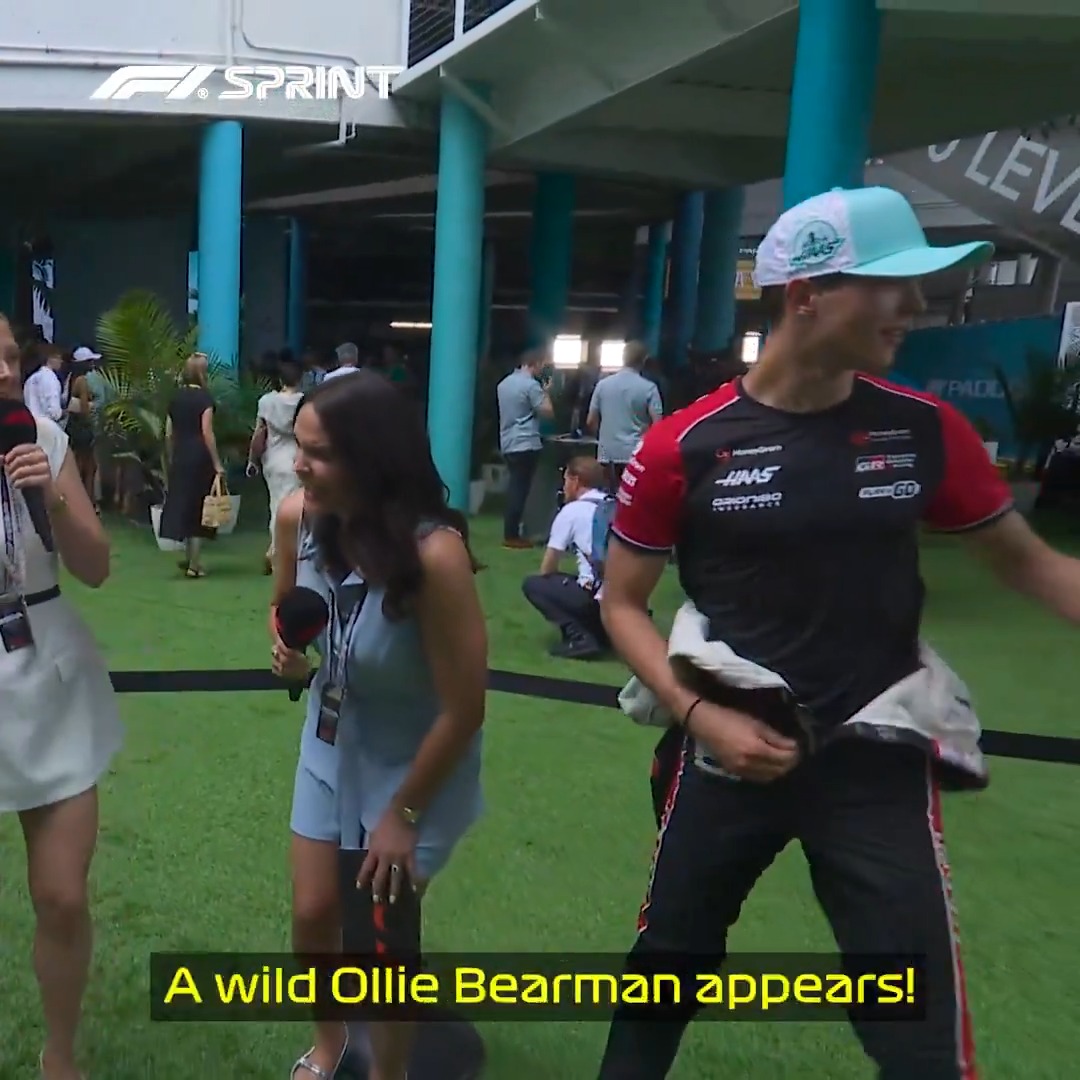 If you no longer go for a gap that exists... 😉 Ollie Bearman finds the fastest route to his F1 TV interview 👋 #F1 #MiamiGP Ollie Bearman