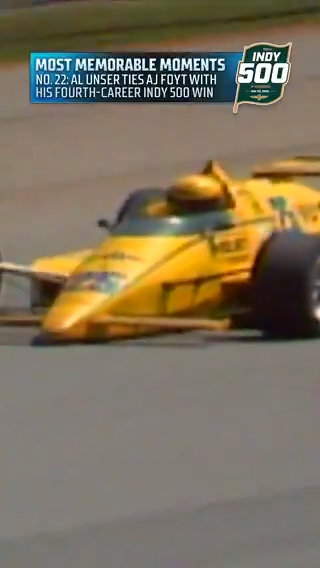 Our countdown of the 25 most memorable moments continues! Al Unser ties AJ Foyt with his fourth-career #Indy500 win. #INDYCAR