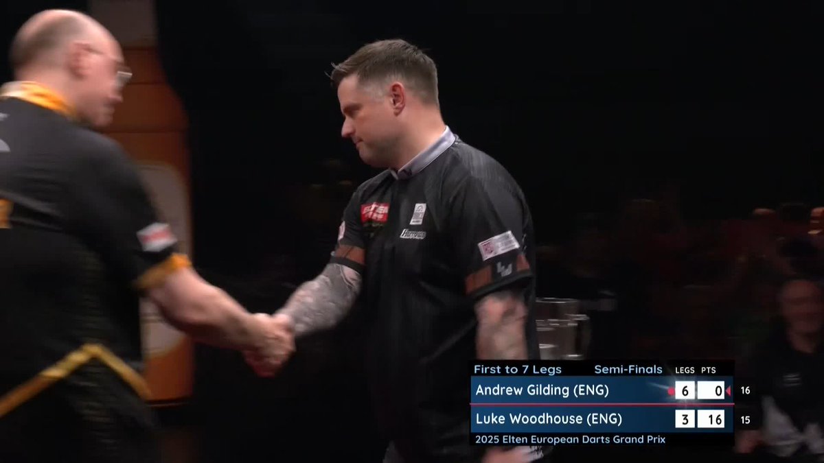 GILDING IS A FINALIST AT THE GLASPALAST! Andrew Gilding ends Luke Woodhouse's hopes of winning a maiden PDC title in Sindelfingen! The former UK Open champion closes out a 7-3 success to continue his bid for a maiden Euro Tour crown! 📺 #ET6 | SF
