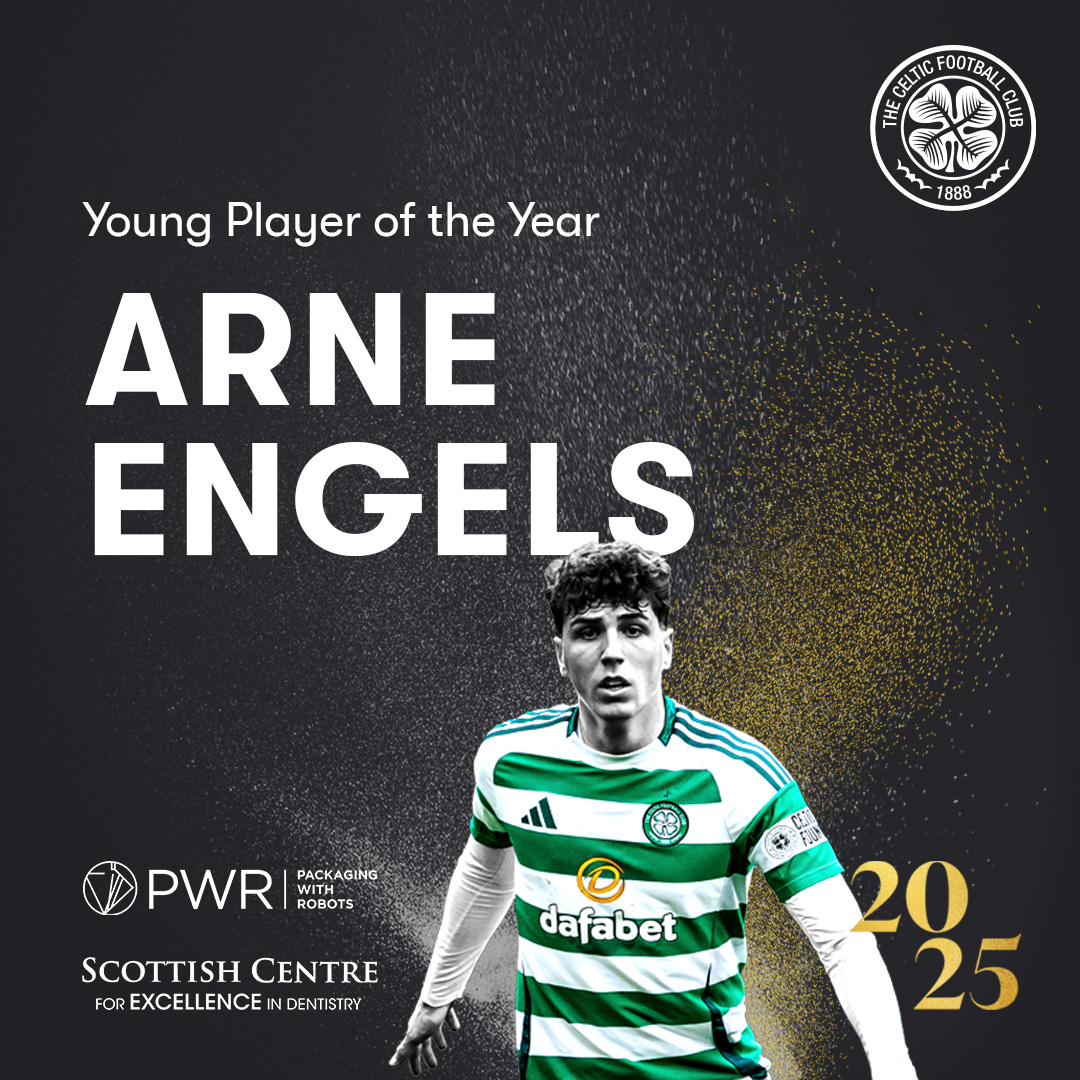 🏆 The 2025 Men's Young Player of the Year, sponsored by SCED & PWR PACK, is Arne Engels! 🌟 A standout season from a rising star 👏 #CelticPOTY🥇 | #CelticFC🍀🏆