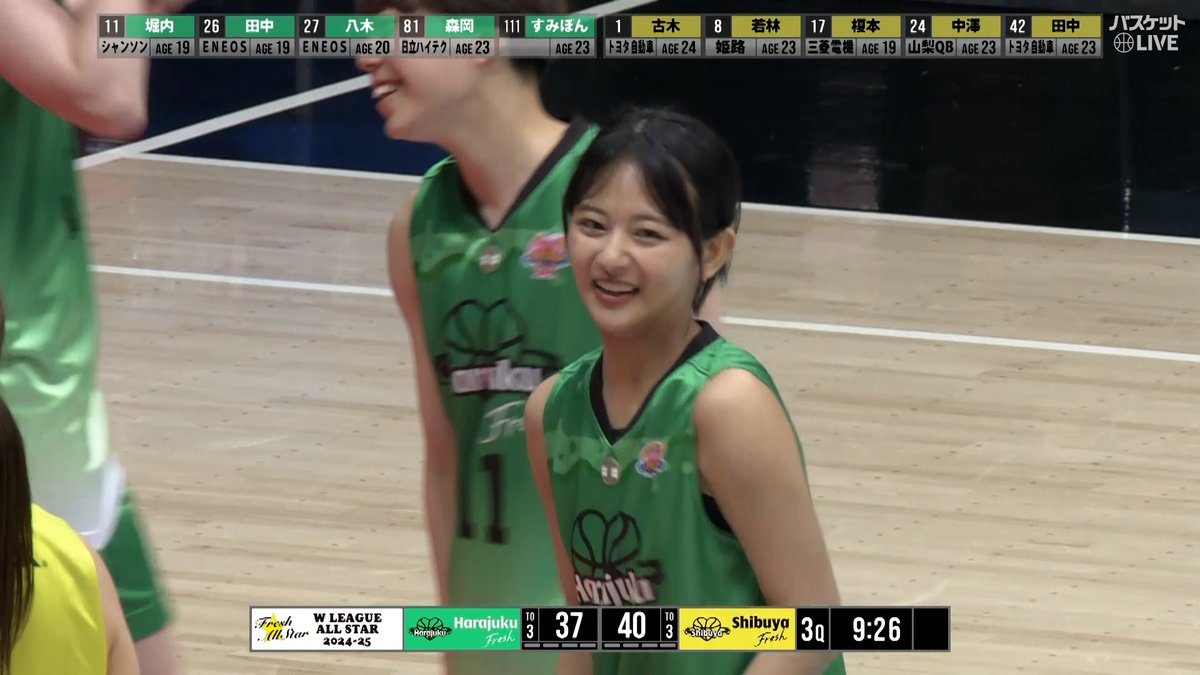 大樹生命 presents #フレッシュオールスター 後半からフレッシュ原宿に加わった助っ人 #すみぽん が #田中こころ のパスから鮮やかにレイアップ✨ #バスケットLIVE での視聴は▼ W LEAGUE(Wリーグ) すみぽん(高倉菫)