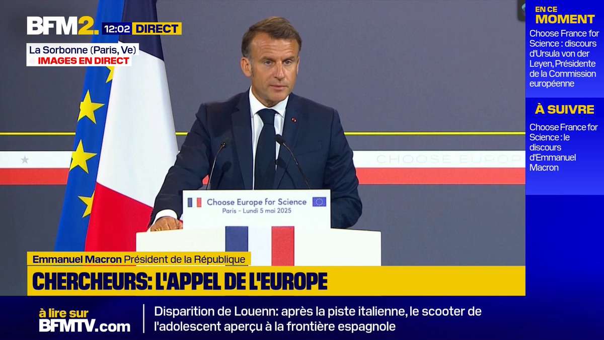 💬 "Si vous aimez la liberté, venez nous aider à rester libre, à chercher ici" L'État va débloquer 100 millions d'euros supplémentaires pour attirer les chercheurs étrangers en France, annonce Emmanuel Macron #BFM2