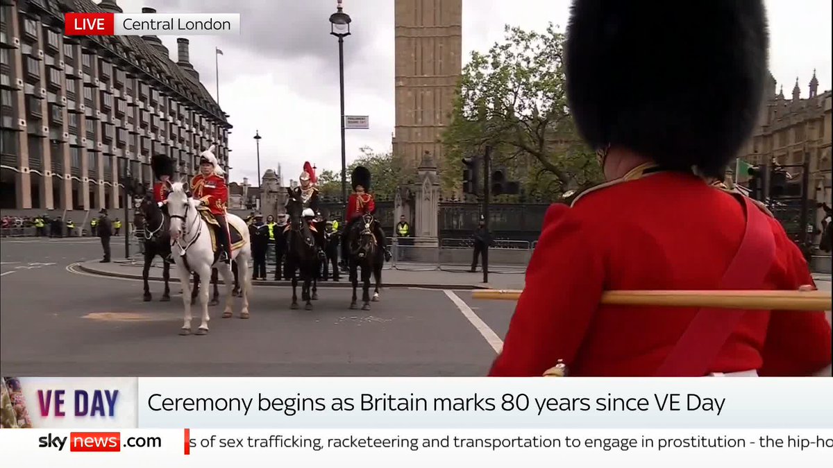 The procession marking the 80th anniversary of VE Day has begun, making its way down The Mall towards Trafalgar Square and the Cenotaph. 📺 Sky 501, Virgin 602 and Freeview 233
