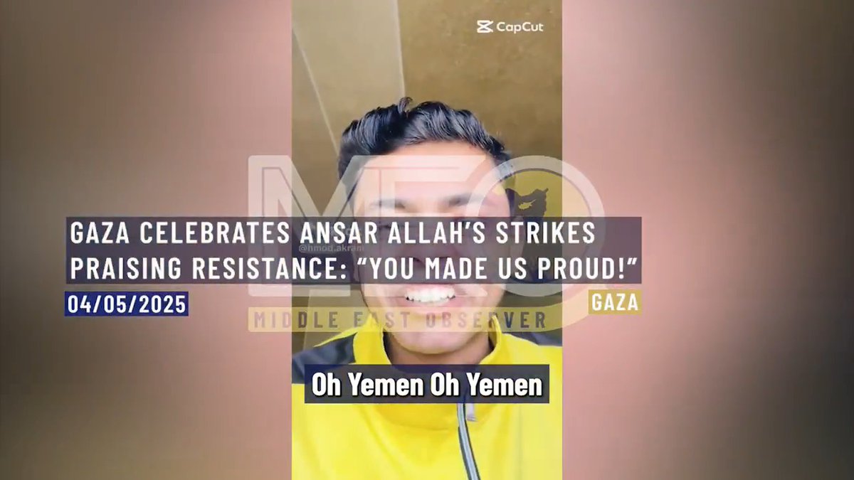 ⚡️⭕️ Gazan people celebrating after the Yemeni strike on Ben Gurion Airport in Tel Aviv; chanting Long Live Yemen and Yemenis. Palestine, Gaza. 4th of May, 2025.