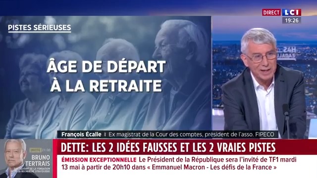 ▶️#France - Dette : les 2 idées fausses et les 2 vraies pistes : “Reculer l’âge effectif de départ à la retraite est le moyen le plus pertinent de réduire les déficits publics.” fipeco #24hPujadas #LCI #La26 ⤵️
