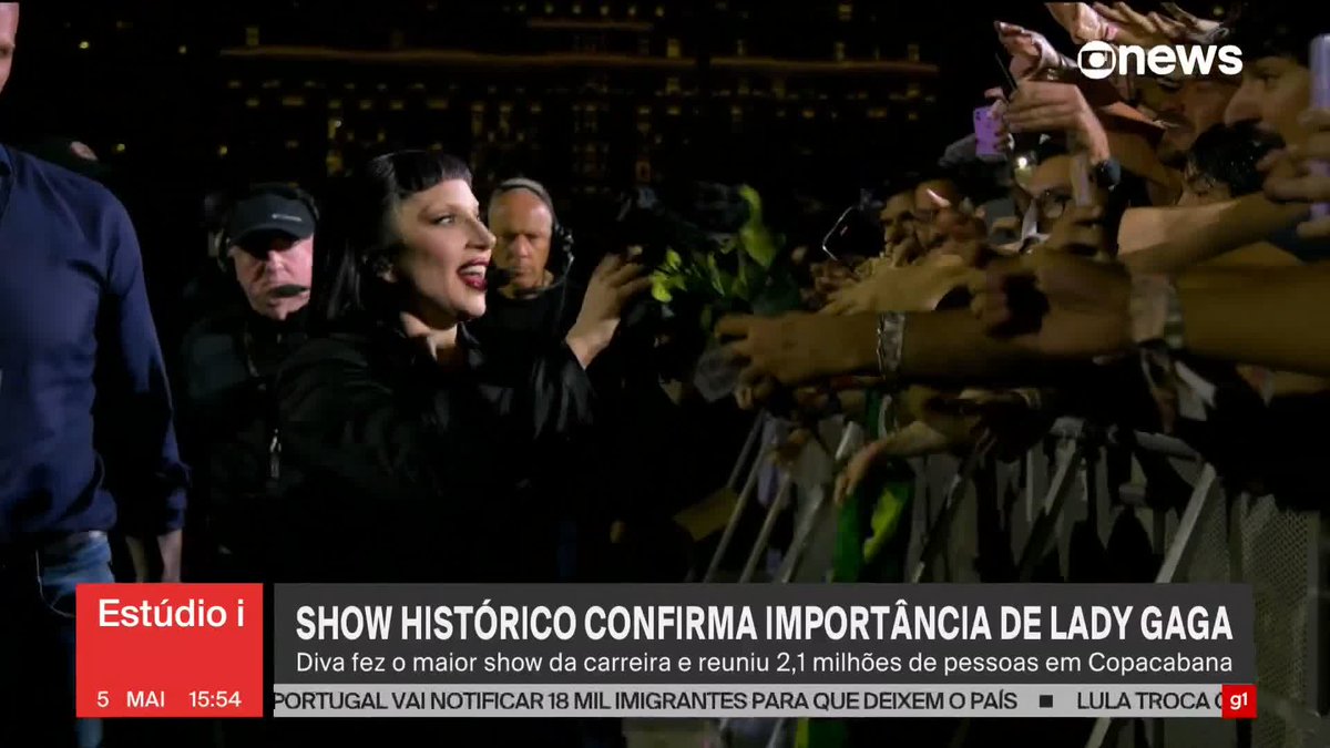 Lady Gaga reúne 2,1 milhões de pessoas em megashow em Copacabana. Mais de 500 mil turistas desembarcaram no Rio de Janeiro entre os dias 1º e 3 de maio. Arthur Dapieve comenta sobre o evento: "Ela entregou tudo". ➡ Assista ao #Estúdioi: #GloboNews