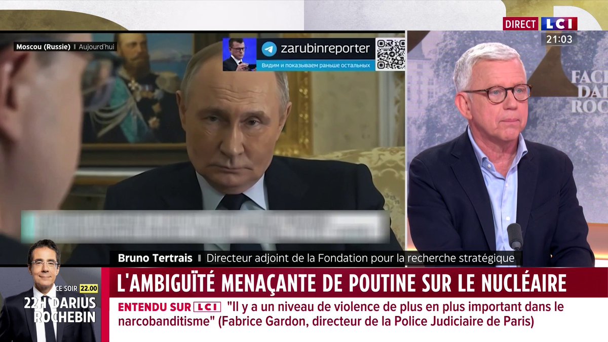 🗣️ Guerre en Ukraine : "Vladimir Poutine ne s'arrêtera jamais" assure Bruno Tertrais : "Il a fait de la Russie moderne une machine de guerre" ▶️ Darius Rochebin