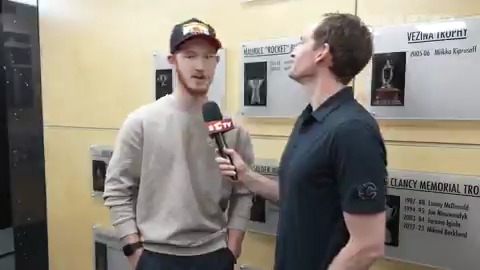 "I tried to stop as many pucks as I could and help us win games. This is the cool stuff that comes along with it when you try to do your job to the best of your ability." #Flames netminder Dustin Wolf talks about being named a Calder finalist!