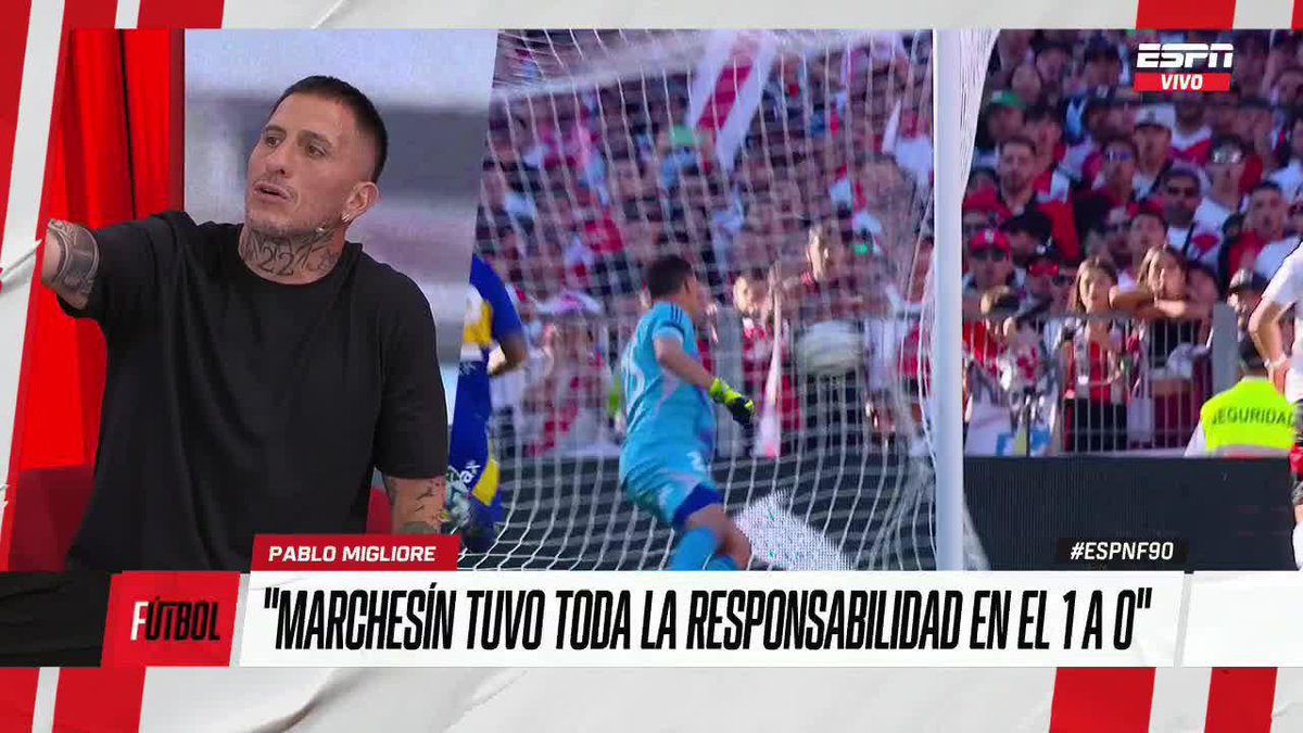 🗣️Pablo Migliore en #ESPNF90: "Marchesin tuvo la responsabilidad en el primer gol, (vs River Plate) tranquilamente la podía sacar, no es merito del nene. Sacá la barrera y ponelo a Mastantuono a patear desde esa distancia, NO HACE NINGUNO".