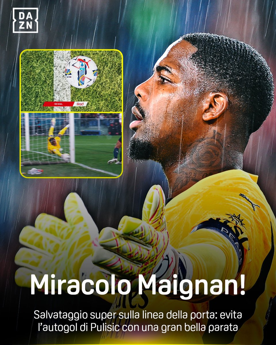 🦸♂️ 𝑺𝒖𝒑𝒆𝒓-𝑴𝒊𝒌𝒆 🔥 Maignan, che guizzo! 🧤⛔ Salva sulla linea ed evita l'autogol di Pulisic 🫣 #Maignan #GenoaMilan #DAZN