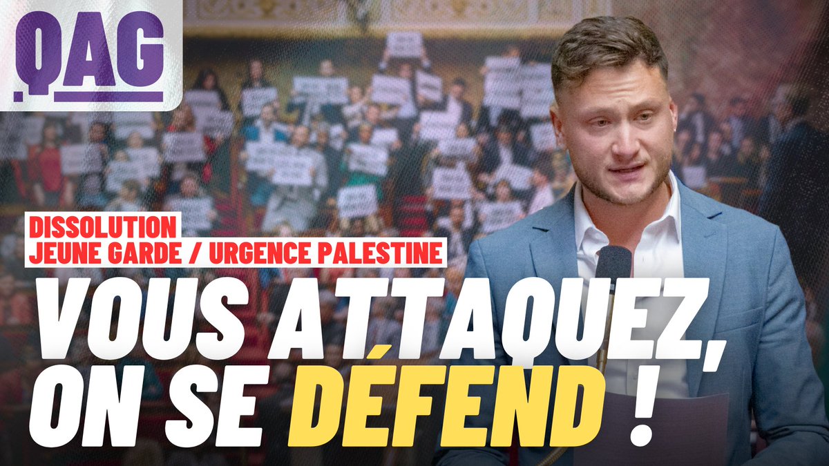 🔴🗣 Dissolution de la Jeune Garde et d'Urgence Palestine : Raphaël Arnault interpelle Bayrou et Retailleau ! « Vous souhaitez dissoudre la Jeune Garde sous ordre direct du RN alors qu'il est le SEUL parti à être lié à 3 affaires de terrorisme et avec des députés condamnés pour violences à l’arme à feu ! M. Bayrou, oserez-vous dissoudre Urgence Palestine et une organisation d’un député d’opposition ? » #DirectAN #QAG