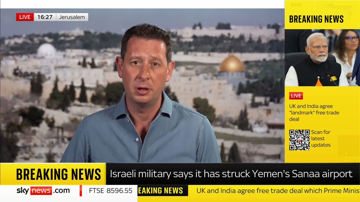 The Israeli army confirms strikes on Yemen and says they attacked Houthi targets, including the airport in Sanaa and several major power stations in the capital area Alistair Bunkall has the latest.