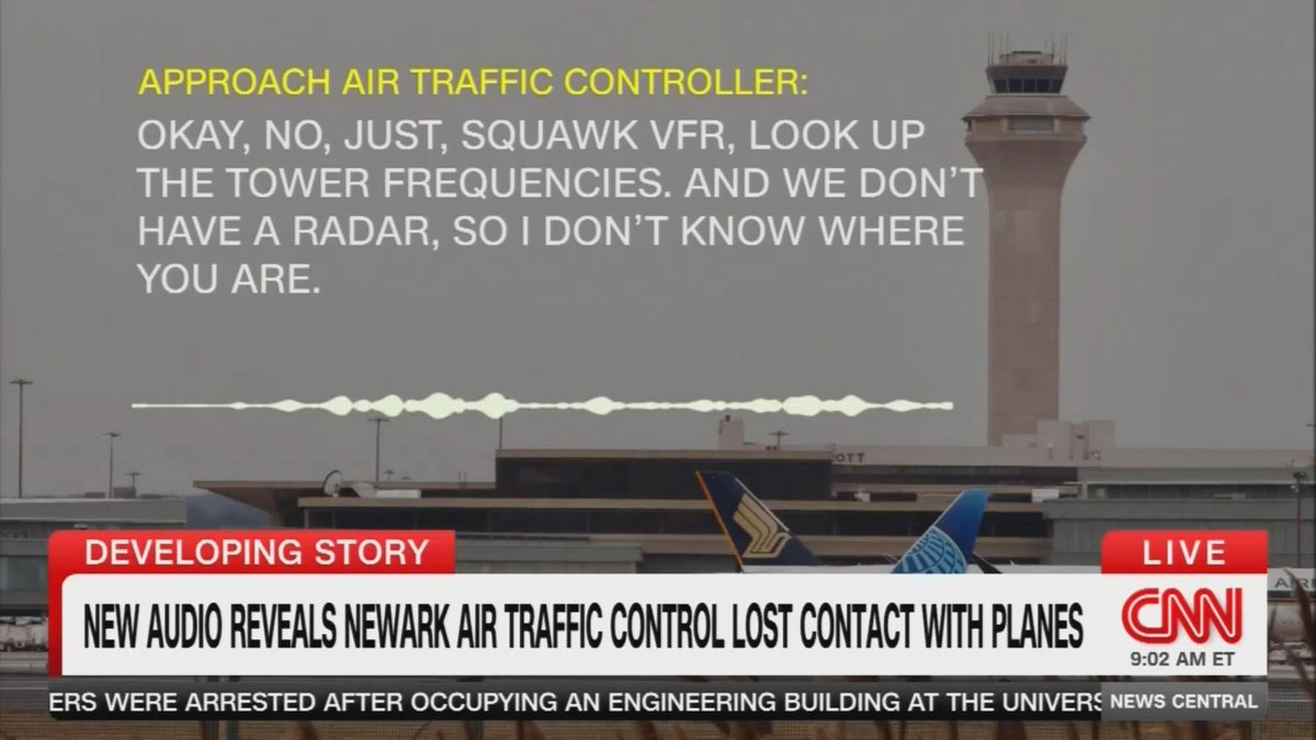 CNN plays audio between tower controller and pilot flying into Newark: "We lost our radar and it's not working correctly. I don't know where you are"