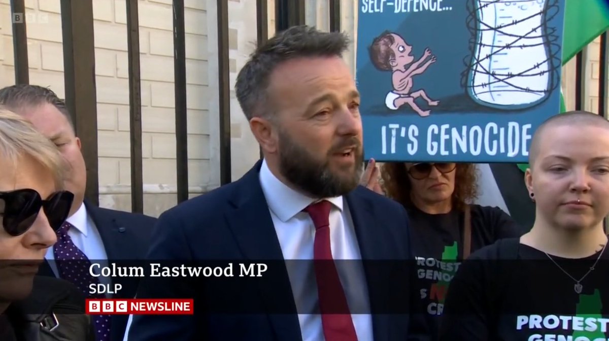 The Social Democratic and Labour Party MP Colum Eastwood has appeared in a Derry court charged in connection with a pro-Palestinian rally last year. "We are seeing the Israeli government in the dock in the highest courts in the world because they are committing genocide in Gaza."