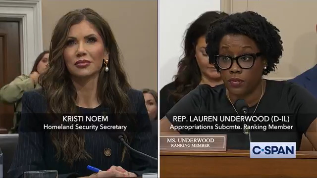 Exchange between Rep. Lauren Underwood and Secretary Kristi Noem on the Constitution, appropriations law, due process, deportations and whether the Trump administration has violated these laws and norms.
