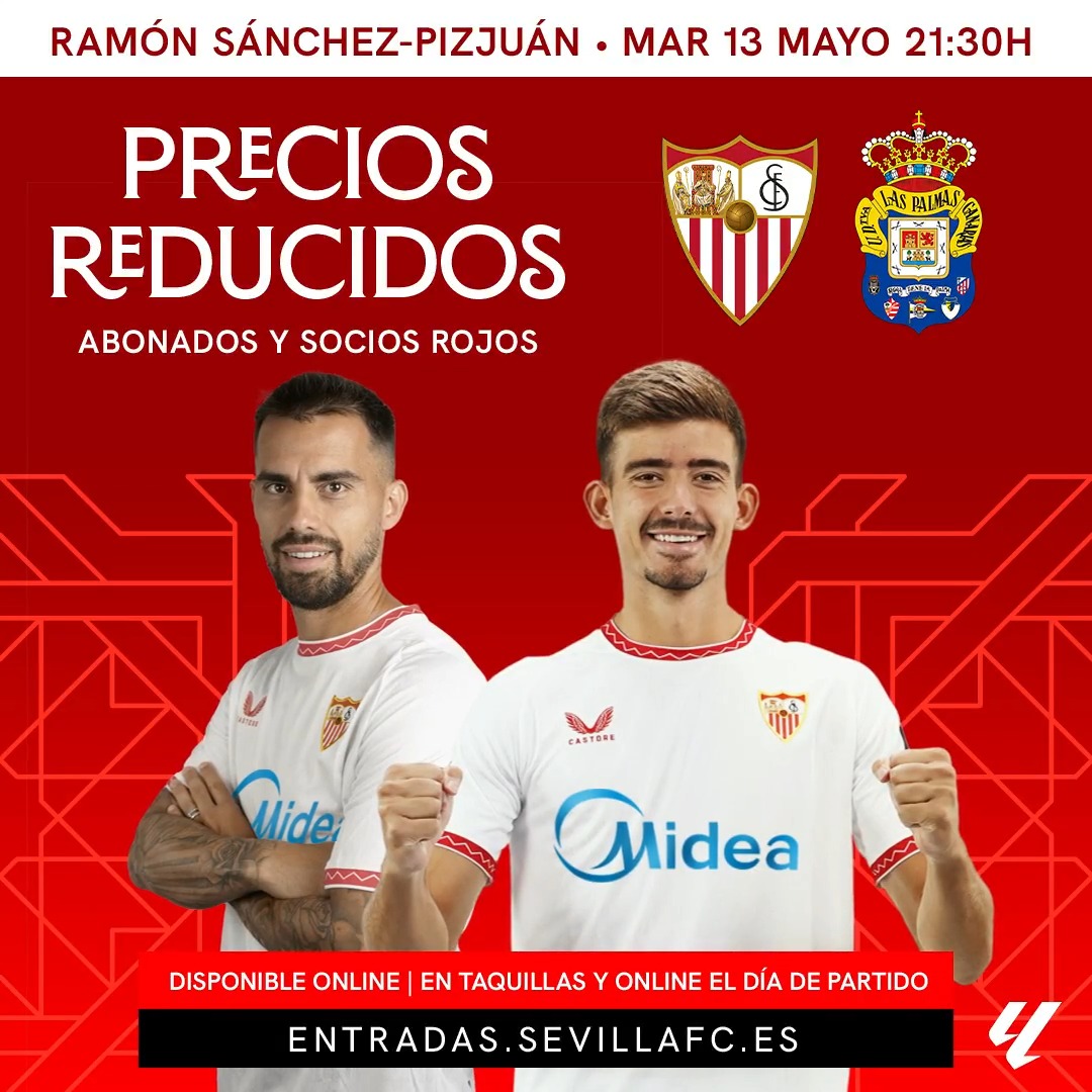 🎟️ Disponible una nueva promoción de entradas a precios reducidos para el #SevillaFCLasPalmas para abonados y socios rojos.