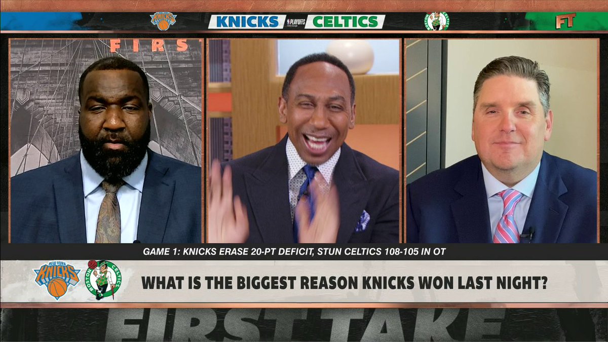 .Stephen A Smith reacts to the Knicks going up 1-0 on the Celtics 👀 "I saw the New York Knicks 0-10 against the top three teams in the NBA ... go on the road in Boston [and] remain undefeated on the road this postseason."