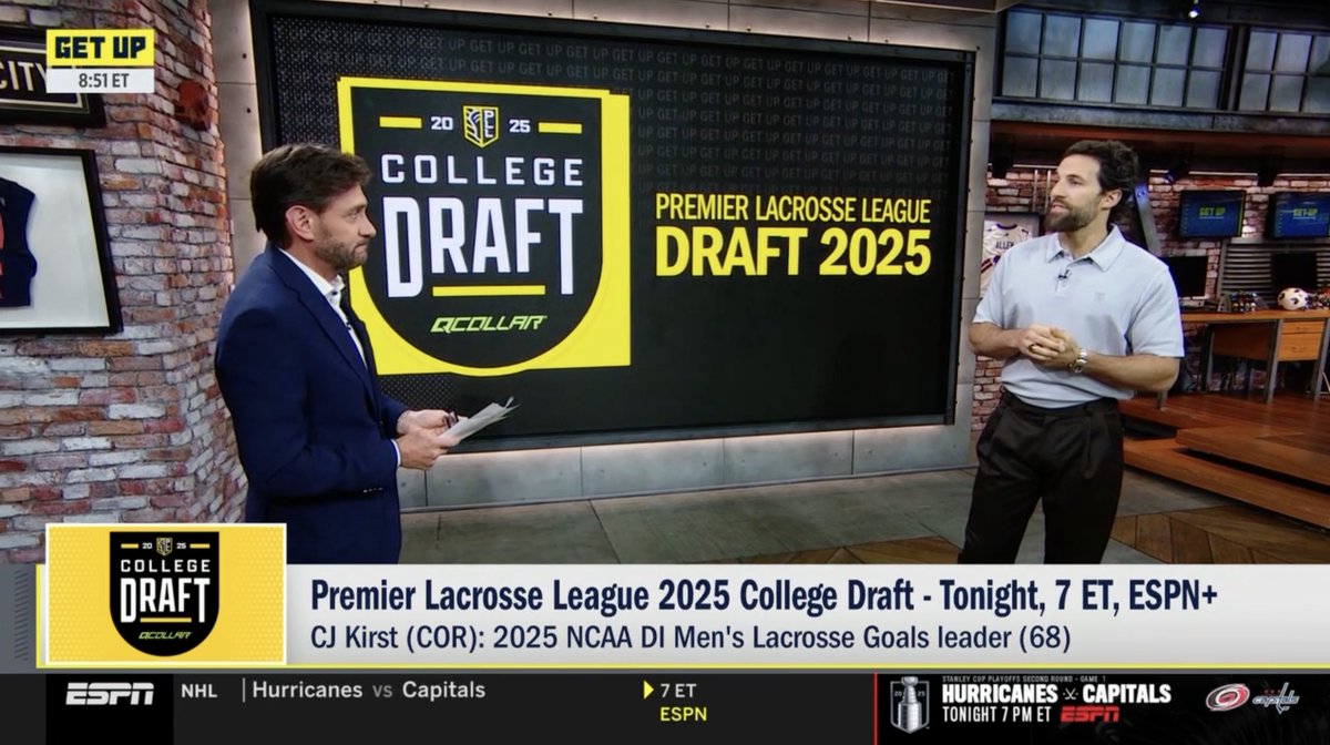 Tuesday, Premier Lacrosse League co-founder & president Paul Rabil joined Get Up to preview the 2025 PLL College Draft 🥍 Streaming live on ESPN+ at 7p ET Watch: