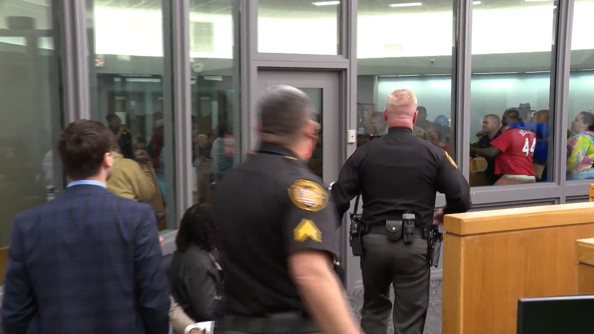 As the judge was setting bond for a man accused of killing his young neighbor, a scuffle broke out in the gallery. Deputies had to evacuate the area. The courthouse was then evacuated. Only those having their cases heard could remain: