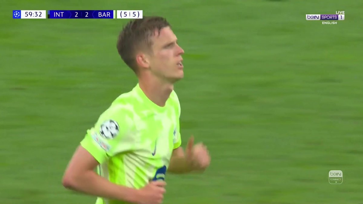 GOAL! FC Barcelona are level 😲 Brilliant cross from Gerard Martin and Dani Olmo heads home. 5-5 on aggregate now! #beINUCL #InterBarça #UCL