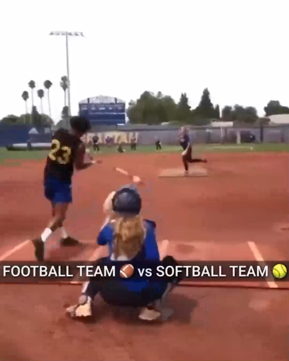 They had the entire football team try to get a hit off the softball team. This is AMAZING 😂👏