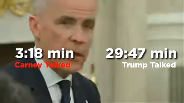 I cannot tell you how absolutely embarrassed I am as a Canadian. During the meeting Carney spoke for: 3:18 Minutes Trump spoke for: 29:47 Minutes Thank you for letting Donald Trump embarrass all of Canada for a half hour, while you sat there like a silent coward! 🤦♂️