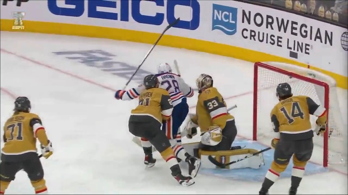 Connor Brown gets called for goalie interference despite seemingly being pushed into the Vegas goalie 😬 Right call? 🤔