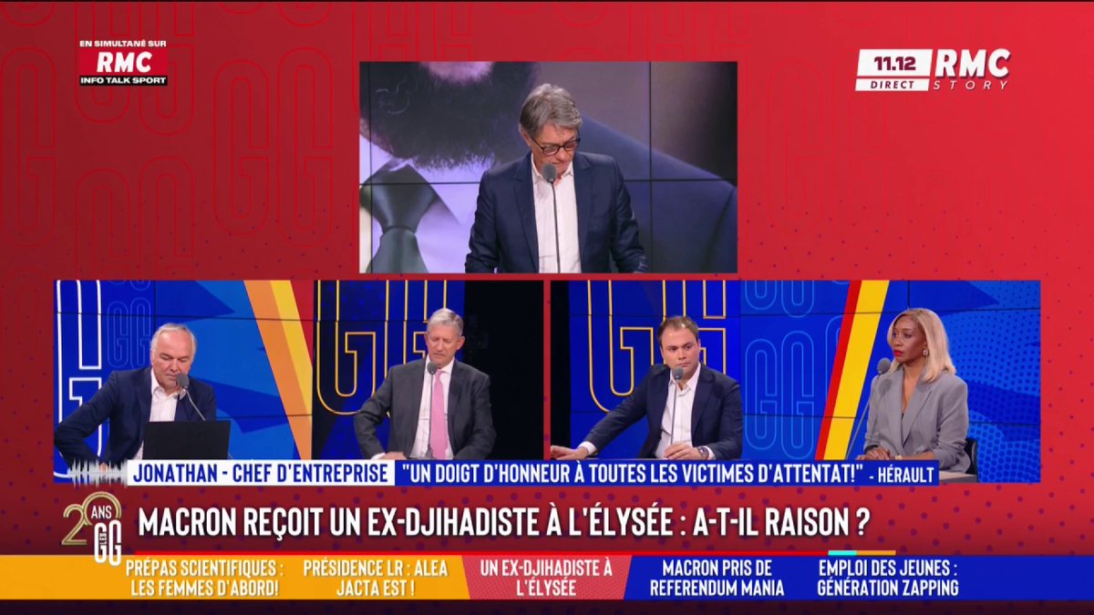 🇫🇷 Macron reçoit un ex-djihadiste à l'Élysée 📞 Jonathan, au 3216 : "C'est un bras d'honneur aux victimes des attentats. Macron doit démissionner, il ne fait que de la merde." #GGRMC