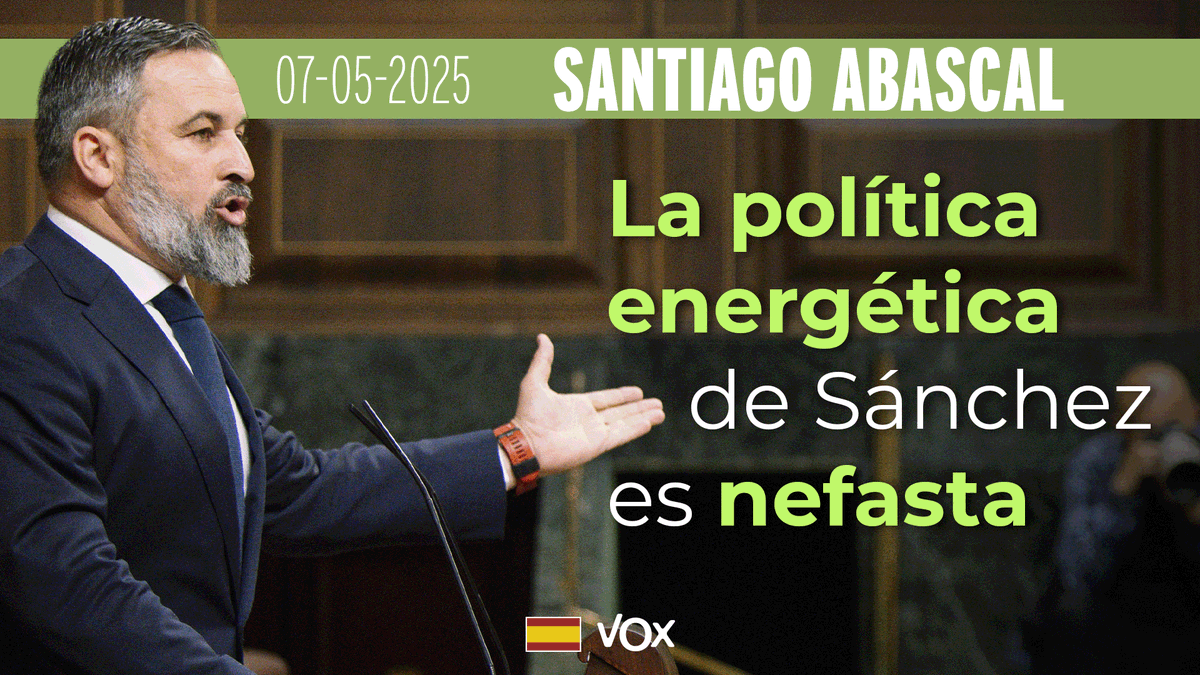 Quieren SILENCIAR A VOX porque somos LOS ÚNICOS que llevamos años DENUNCIANDO la NEFASTA POLÍTICA ENERGÉTICA del Gobierno de Sánchez. Santiago Abascal 🇪🇸 ⬇️