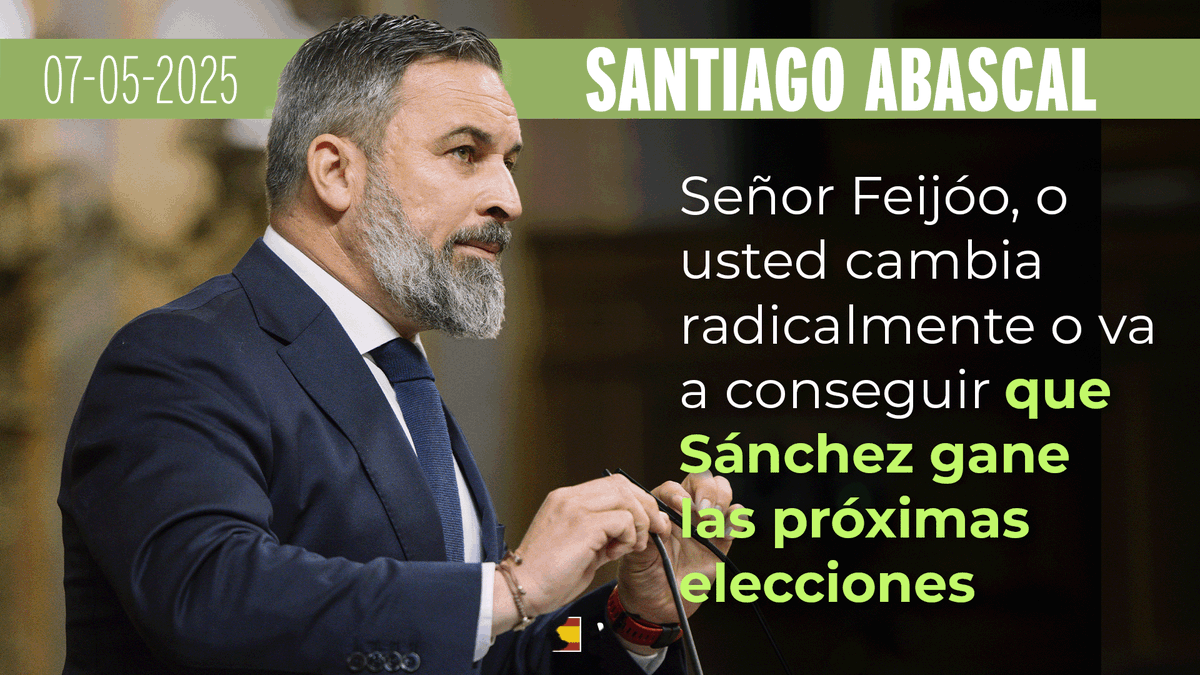 .Santiago Abascal 🇪🇸 reclama a Feijóo que abandone todos sus pactos con Sánchez en España y en Bruselas: “O usted cambia radicalmente, o usted va a conseguir que Sánchez gane las próximas elecciones”.