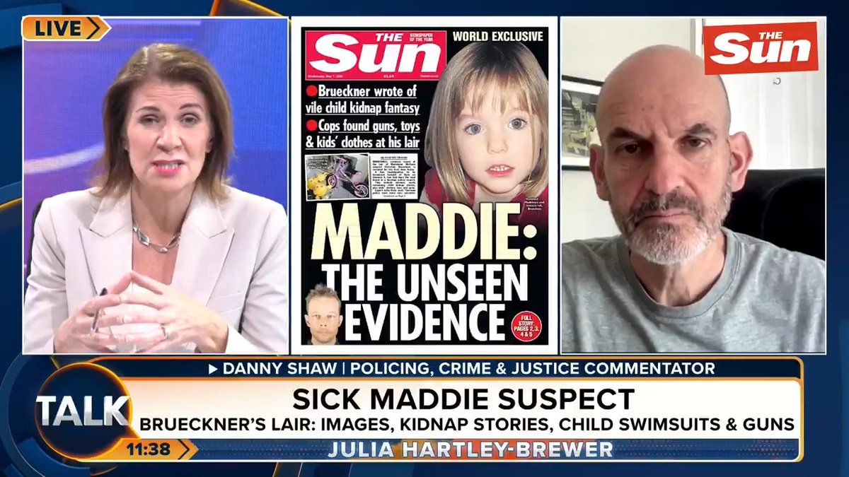 Crime commentator Danny Shaw discusses some of the new damning evidence on Christian Brueckner, found in The Sun's new Madeleine McCann documentary. "A lot of it is circumstantial evidence... what we don't know is how much the McCann family have been told." Julia Hartley-Brewer