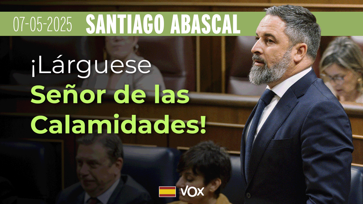 ⚡ RÉPLICA de Santiago Abascal 🇪🇸 a Sánchez: "LÁRGUESE, señor de las calamidades, y CIERRE LA PUERTA AL SALIR pero, por favor, deje la luz encendida". 🔄 Repostea.