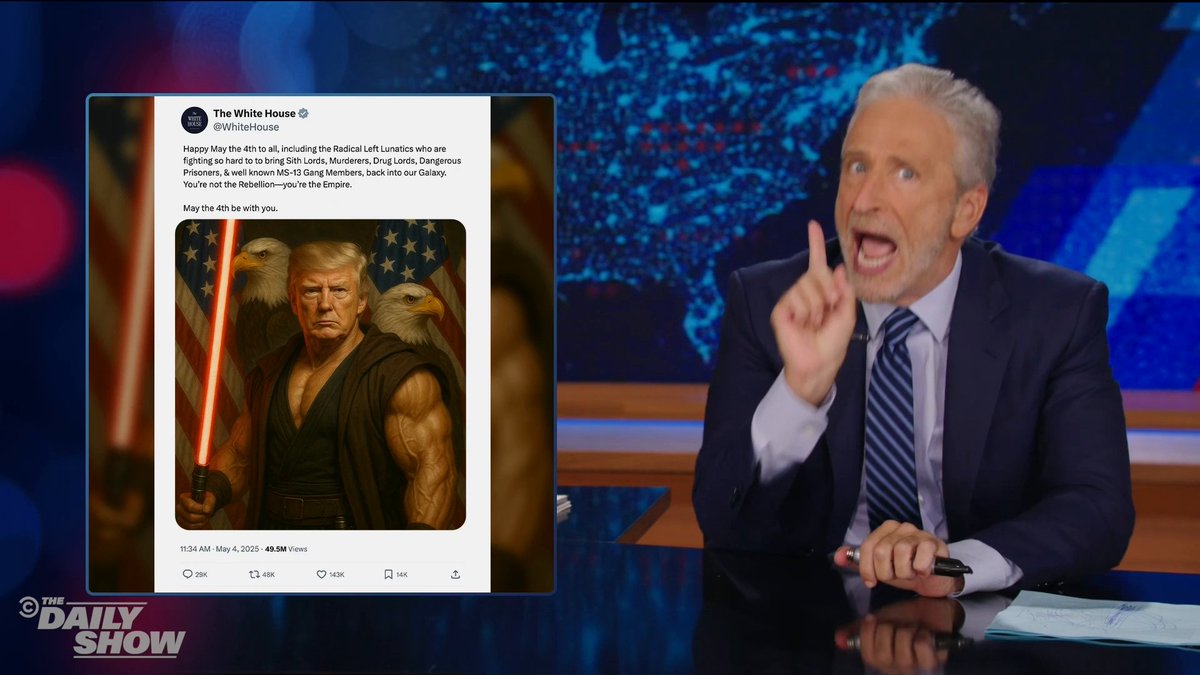 Nothing will distract Jon Stewart from focusing on the issues that mat-- did Trump just botch a Star Wars reference??