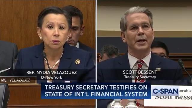 Rep. Rep. Nydia Velazquez asks which countries the U.S. is close to striking deals with. Treasury Secretary Scott Bessent: "It would be detrimental to the interests of the U.S. to answer that question...as the negotiations may still be in process as we speak..."