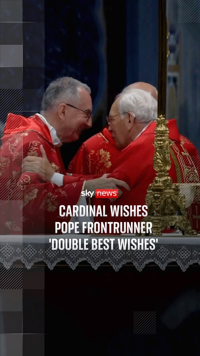 Cardinal Giovanni Battista Re was overheard telling Parolin, the Papal frontrunner: "Best wishes. Double best wishes." Latest 👉
