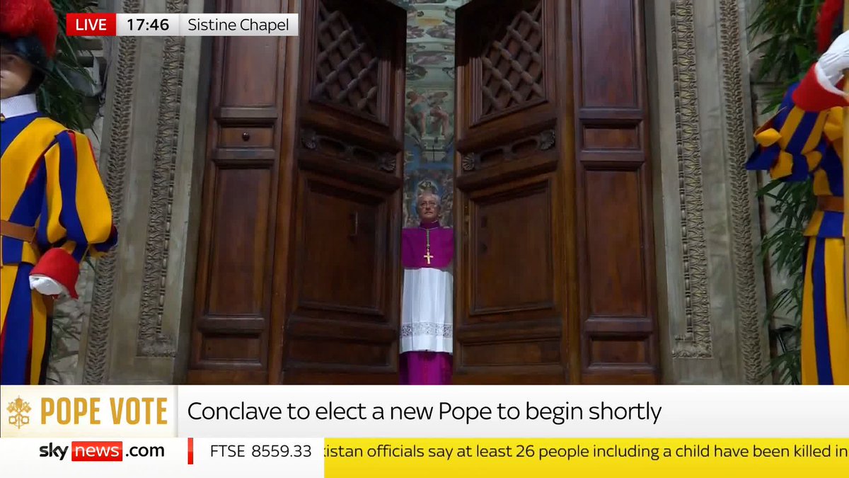 The doors to the Sistine Chapel have now been closed, this marks the start of the conclave to elect a new pope. Latest 👉 📺 Sky 501, Virgin 602, Freeview 233 and YouTube