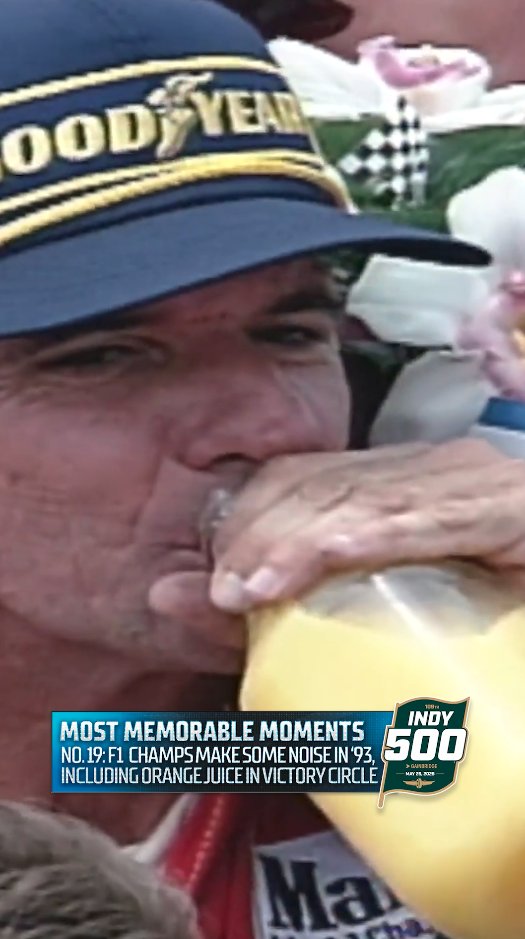 An orange juice celebration? #F1 drivers made some noise in the 1993 #Indy500, both on the track and in Victory Circle. #INDYCAR Most Memorable Moments from @BobPockrass: