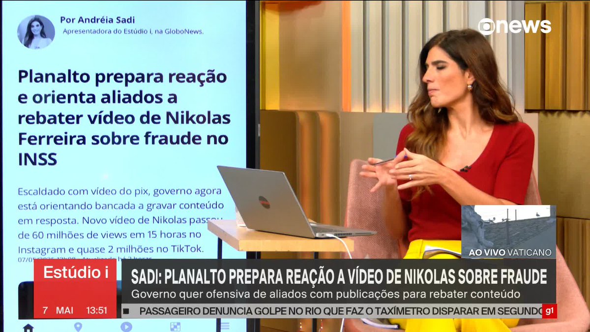 Para Merval Pereira, vídeo de Nikolas sobre a fraude do INSS era "previsível". "Será que o governo não podia ter se antecipado e já começado essa campanha para não ser só reativo?", questiona o comentarista. ➡ Assista ao #Estúdioi: #GloboNews