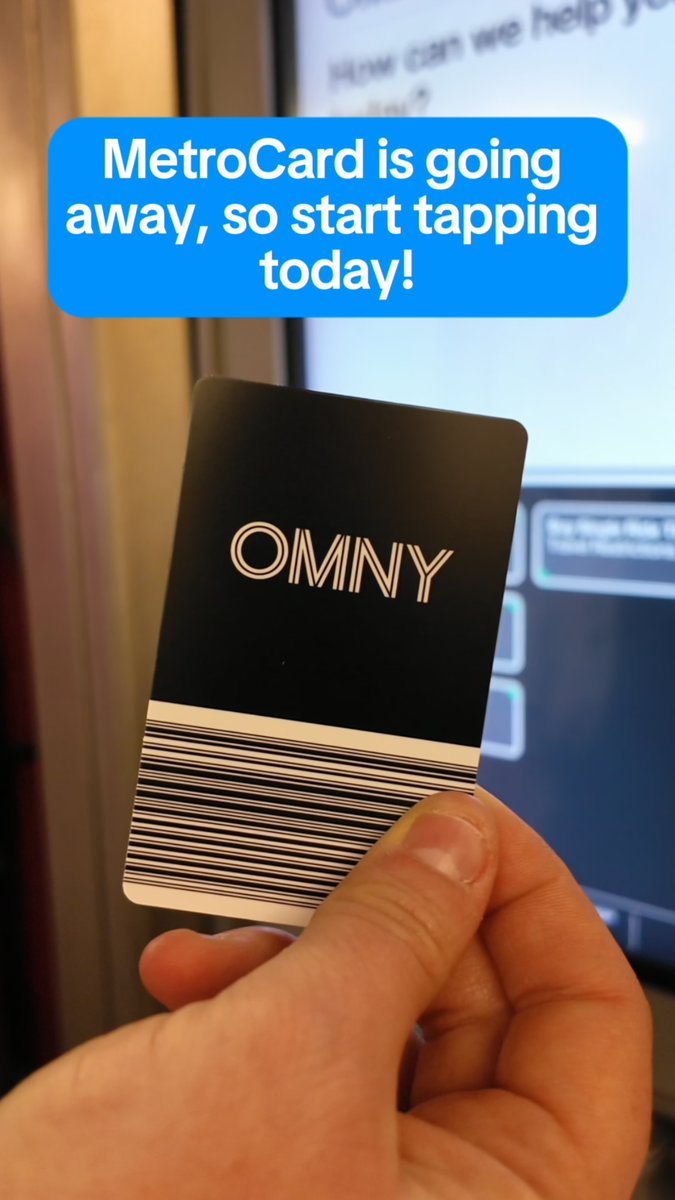 Reminder: MetroCard sales are ending on December 31, 2025. So don’t wait—start tapping today! You can tap and go on subways and buses, using: 💳 A contactless credit/debit card 📱 Your digital wallet on your phone or smart device ◼️ An OMNY Card Questions? Visit for more info!
